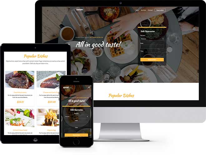 Savory: Free Website Template for Restaurants Websites