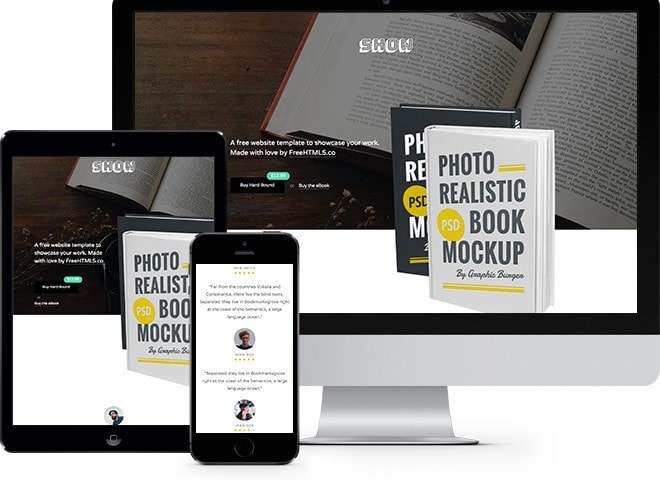 Show Free HTML5 Bootstrap Template for eBooks